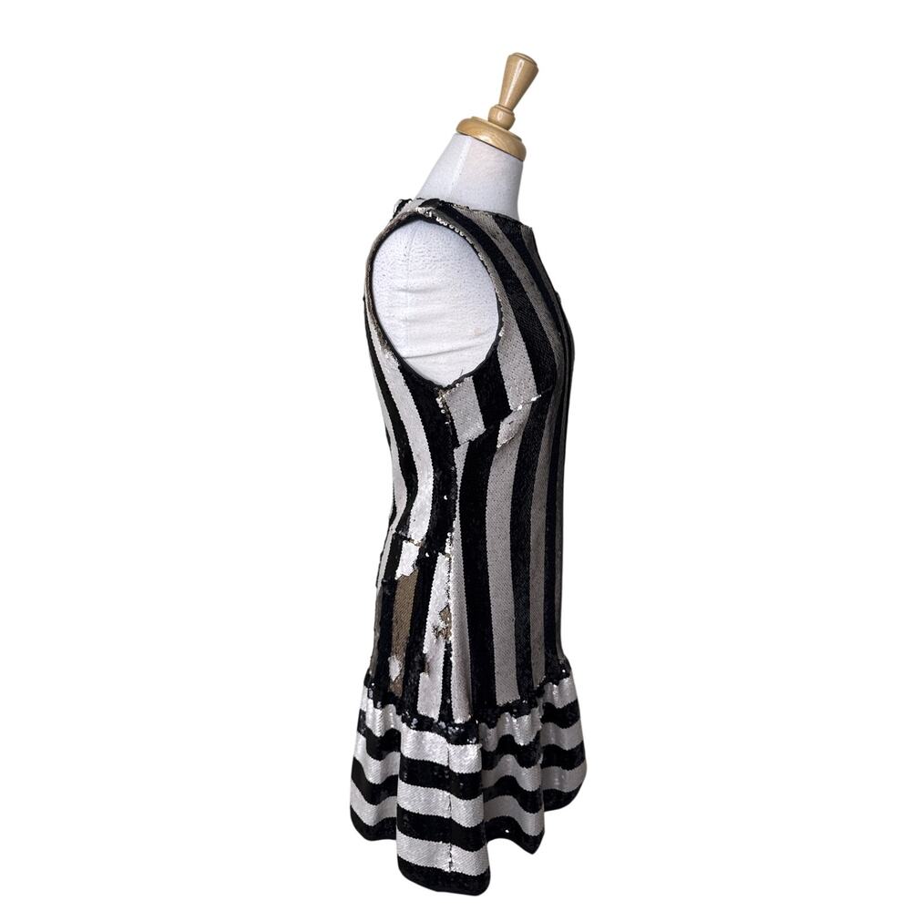 BETSEY JOHNSON Sequin Striped Sleeveless Mini Dress Black White Size 4 - Picture 4 of 9